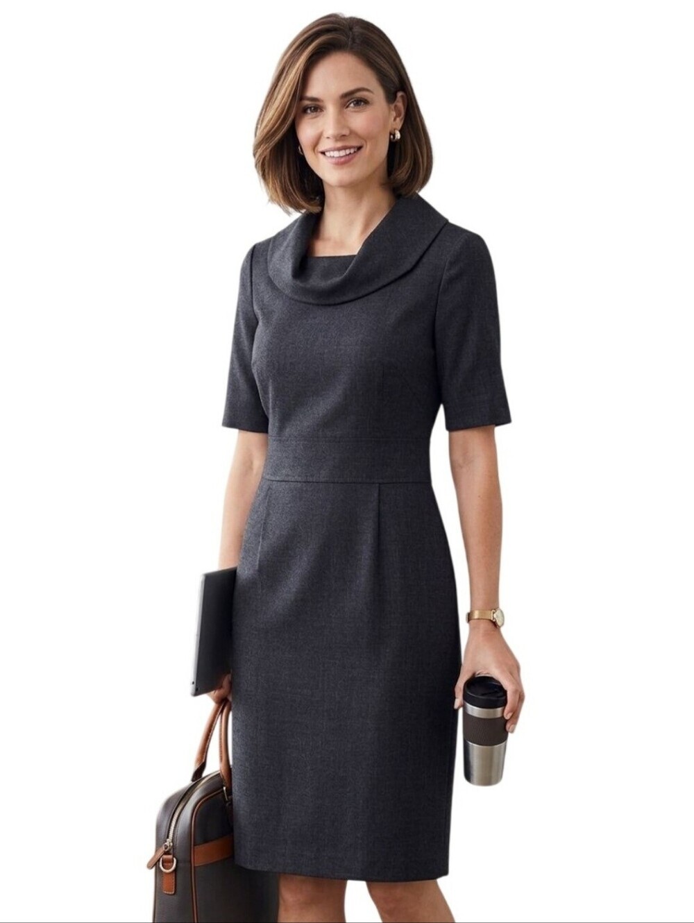 Lands' End Unique Gray Wool Blend Secretary Chic Midi Dress Size 6T